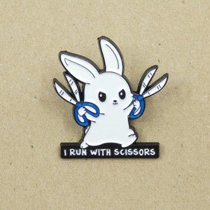 FREE ADD ON WITH PURCHASE I Run With Scissor Crafty  Bunny Enamel Brooch Pin
